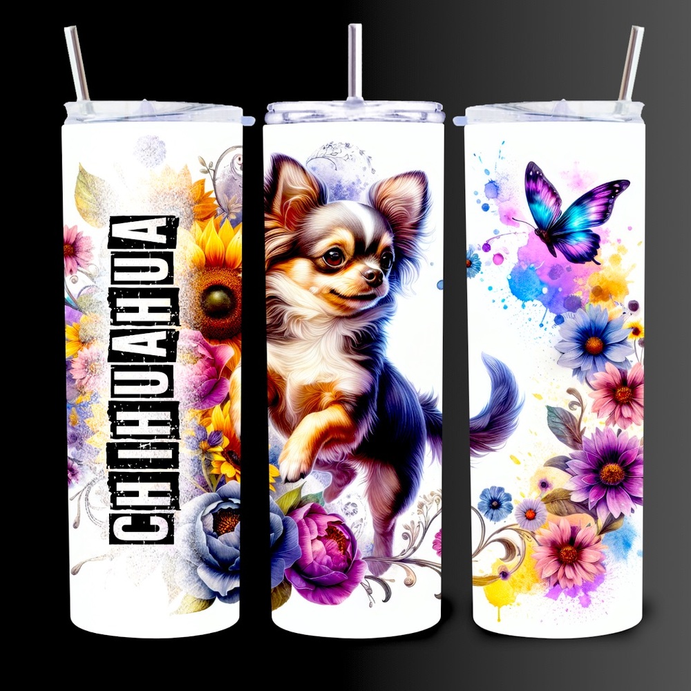 Chihuahua Floral Tumbler with Butterfly